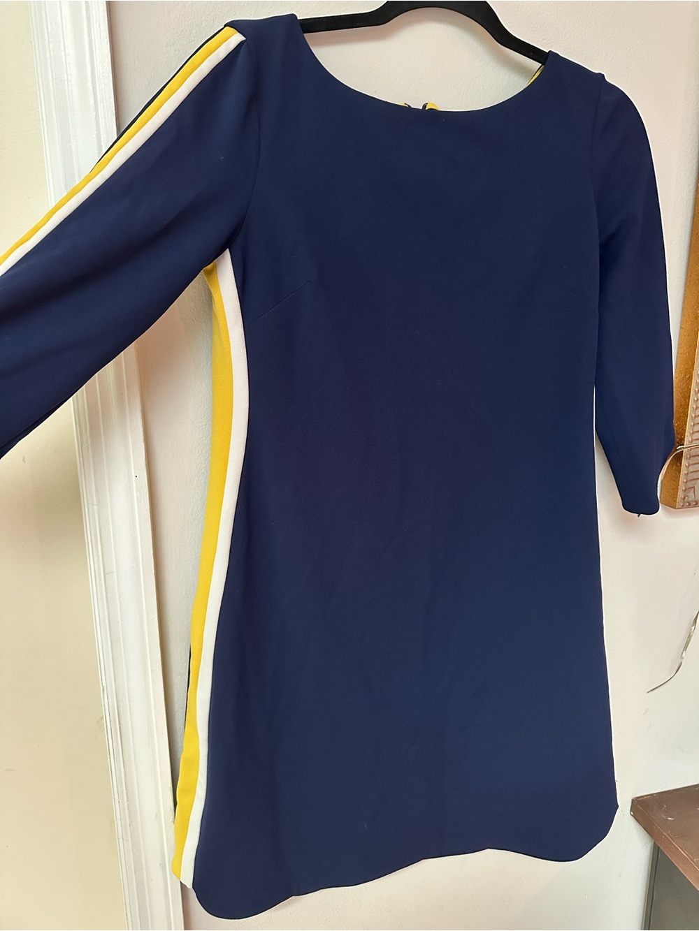 Vince Camuto Navy Dress with Yellow and White Side Stripes